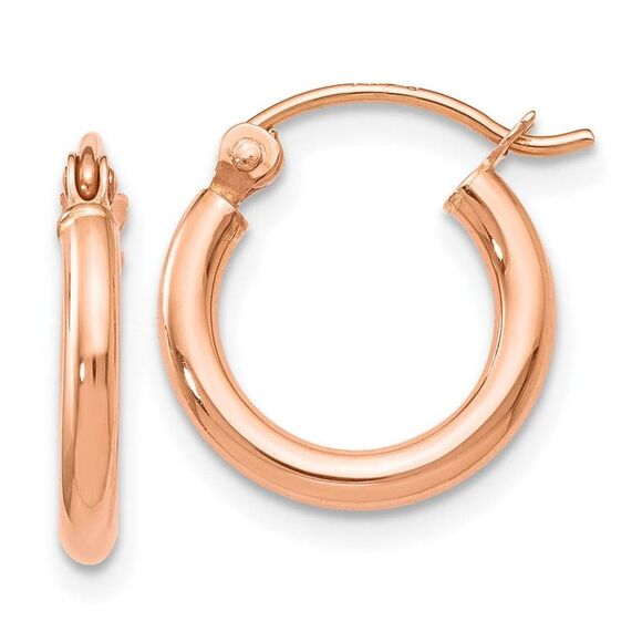 2mm Round Hoop Earrings in 14k Rose Gold, 12mm (7/16 Inch) - Picture 1 of 5